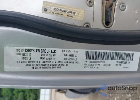 2011 Dodge Caliber Mainstreet из США, поврежденный, VIN 1B3CB3HAXBD269268